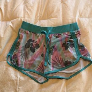 Justice Floral Shorts - Size 10 - Aqua & Pink